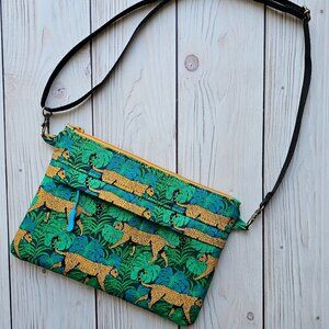 NEW Green Teal Yellow Cheetah Travel Crossbody Bag On-The-Go Large Pouch Purse